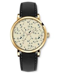 SPRAWL Aanalog Fashion Series Gold Ladies Watches of Genuine Black Leather Strap,Unique Wrist Watch for Women Girls Designed with Pressed flower buds