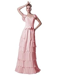 Cap Sleeves Chiffon Tiered Sweetheart Evening Dress/Bridesmaid Dress/Prom Dress  With a Sash 
