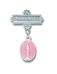 Sterling Silver Christening Baptism Baby Infant Pins Godchild Religious Mary Angel Girl Pink