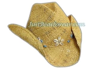 Western Style Straw Hat with Cowry Shell Flower