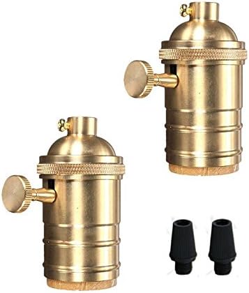 Efine 2 Pack E26/ E27 Solid Brass Industrial Light Socket Vintage Edison Pendant lamp copper holder With Switch (Copper)