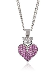 King Baby 18" Curb Link Chain with Large 3D Pave Pink Cubic Zirconia Crowned Heart Pendant Necklace