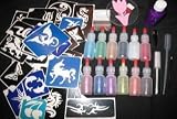 Professional Glitter Tattoo Kit w 100 3 layer Adhesive Stencils