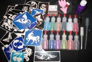 Professional Glitter Tattoo Kit w 100 3 layer Adhesive Stencils