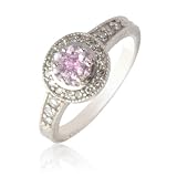 0.65cttw Natural White Diamond (SI Clarity, GH Color) & Pink Sapphire Ring in 14K White Gold.