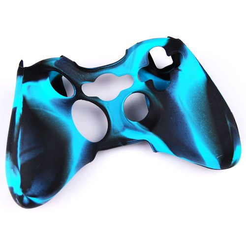 Factop Xbox360 Controller Camo Black Blue Silicone Protector Skin Case Cover