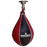 Geniune Cowhide Leather Speedball Punching Ball & Swivel, Red / Black