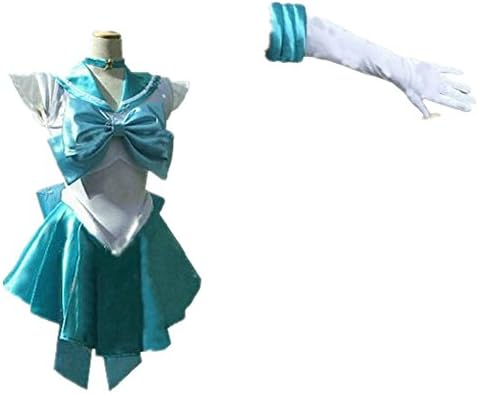 Dillian Womens Sailor Moon Mars Costume Cosplay Party Dress & Gloves,Lakeblue,L