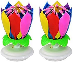 Beautylady Amazing Birthday Flower Music Lotus Spin Candle with 14 Small Candles Double Layers Multi 2Pcs