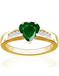 14K Yellow Gold Heart Cut Emerald Ring With Sidestones