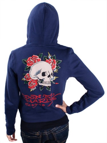 ED HARDY Christian Audigier Tattoo Zip Womens Hoodie Blue Size S