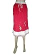 Christmas Gift- Red White Floral Embroidered Elastic Waist Boho Long Skirt for Womens 29"