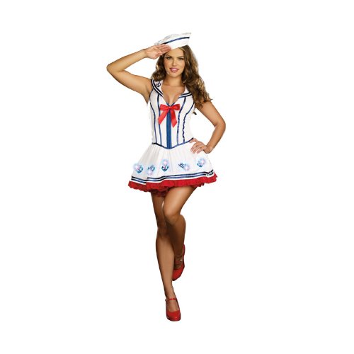 Dreamgirl Anchor Management Sailor Costume, White/Blue/Red, Medium