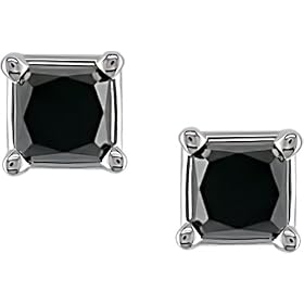 14K White Gold 1 ctw Black Diamond Solitaire Earrings