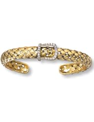 Buckle Cuff Bracelet with Pave Cubic Zirconia CZ and Antiqued 14K Gold Plated Sterling Silver