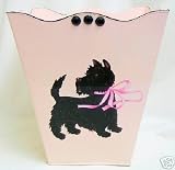 Retro Vintage Wastebasket ~ Trashcan ~ Trash Holder ~ Trash Basket ~ Shabby Chic Pink Enamel with French Vintage 50's Scottie Art.