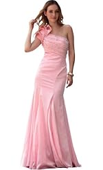 A-line Empire   Waistline Beaded Ruched  Charmeuse Floor Length One Shoulder Sleeveless Prom Dress/Party Dress  With Rhinestones