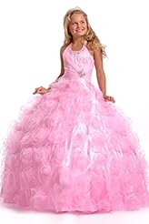 Girls Square Neck Organza Floor Length Crystals Lace Sequined Crystal Flower-Girl Dress/Pageant Dress 