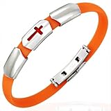 New Orange Rubber Bracelet with Stainless Steel Cross Design, Length 22cms.