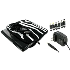 PCMS 2n1 Combo - Samsung NC10-11GP 10.2-Inch Netbook Neoprene Sleeve Case with AC Adapter Wall Charger - Zebra Black / White