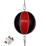 TurnerMAX Geniune Cowhide Leather Double End Ball Punching Ball with Elasticated Straps Red Black with foam padded Poly Cotton Inner Gloves Elasticated White Medium
