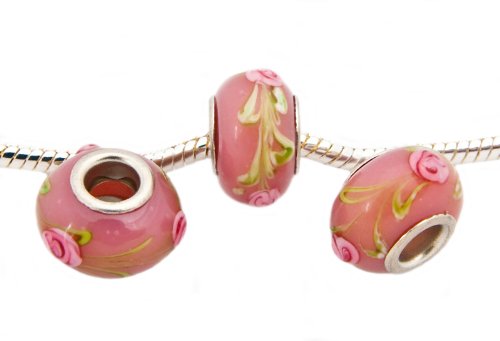 Murano Glas Bead Modul ohne Gewinde Silber plattiert in Rosa Grün Violett Erfahrungsbericht Beads