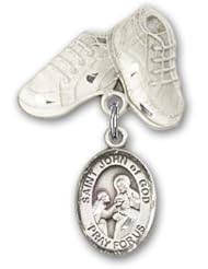 Sterling Silver Baby Badge with St. John of God Charm and Baby Boots Pin