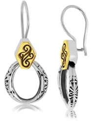 18K Yellow Gold and Sterling Silver Dangling Earrings with Multi Gemstons