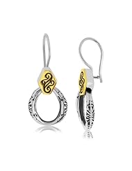 18K Yellow Gold and Sterling Silver Dangling Earrings with Multi Gemstons