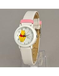 Winnie The Pooh Round Face Quartz Wristwatch Leather Like Band White