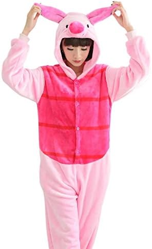 Women's Funny Pig One Piece Plush Onesie Hoodie Pajama Cosplay Costumes Pink