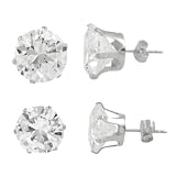 Sterling Silver 12mm/10mm CZ Earring Set