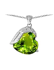 Original Star K (tm) Angel Wing of Love Pendant with Heart Shape Simulated Peridot in 925 Sterling Silver