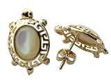 White Mother Of Pearl Baby Turtle Earrings, 14k Gold