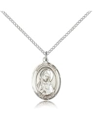 .925 Sterling Silver Saint St. Monica Medal Pendant 3/4 x 1/2 Inches Abuse Victims-8079- Comes with a .925 Sterling Silver Lite Curb Chain Neckace And a Black velvet Box