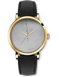 SPRAWL Aanalog Fashion Series Gold Ladies Watches of Genuine Black Leather Strap,Unique Wrist Watch for Women Girls Designed with Purer gray background