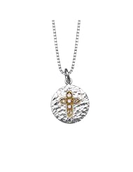 Sterling Silver and 14k Gold over Sterling Silver Cubic Zirconia Two Tone Cross Pendant Necklace, 18"