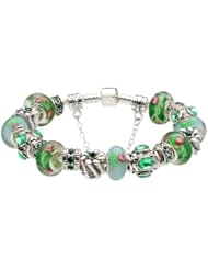 European Hot Fashion Style Green Murano Glass Beads Charm Beaded Complete Silver Plated Bracelets for Women Girls Jewelry Compatible With Pandora