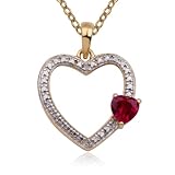 18k Yellow Gold Plated Sterling Silver Created Red and Diamond Accent Open Heart Pendant, 18