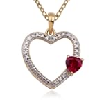 18k Yellow Gold Plated Sterling Silver Created Red and Diamond Accent Open Heart Pendant, 18"