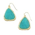 Matte Gold Plated Fashion Dangle Earrings for Women with Turquoise Stone in Center