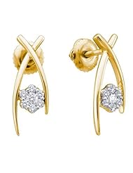 10KT Yellow Gold 0.24 CTW Round Diamond Ladies Fashion Flower Earrings