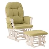 Stork Craft Hoop Glider and Ottoman, White/Green Chenille