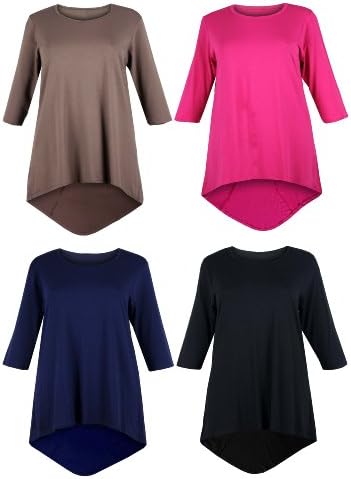 Curvylicious Women's Plus Size Dipped Hem 3/4 Sleeve Tunic Top