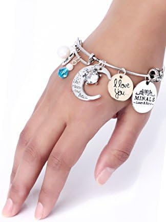 I Love You to the Moon and Back Bracelet Fashion Jewelry Bracelets From Minals! A Bangle Bracelets with Charms, Sentimental Jewelry for Best Friend or Couples Gifts