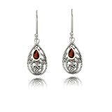 Sterling Silver Marcasite Filigree Garnet Drop Earrings