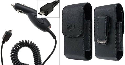 Car Charger + Vertical Leather Swivel Belt Clip Case for SAMSUNG Gusto 3