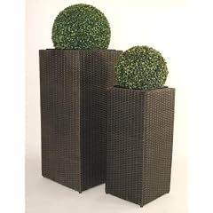 Blumenk�bel Pflanzk�bel Pflanzgef��e �bert�pfe Blument�pfe Polyrattan"Block Design" schwarz 80/62cm