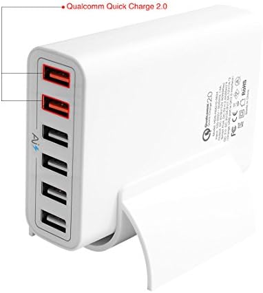 Flylion Qualcomm Quick Charge 12A 60W 6 Port Desktop USB Charger HUB with 2 Port High Speed USB for Samsung Galaxy S5/S6/S6 Edge, iPhone 6/6 Plus/ iPad Air 2/ Mini 3, HTC M9, Nexus 6 and More (White)