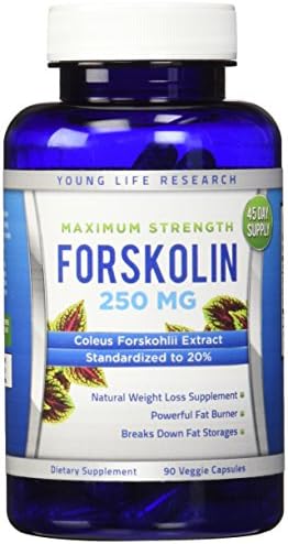 Forskolin 20% - 250 mg per Capsule. 90 Non-GMO Veggie Capsules = 45 day supply. All Natural Maximum Strength Weight Loss, Fat Burner, and Appetite Suppressant Supplement